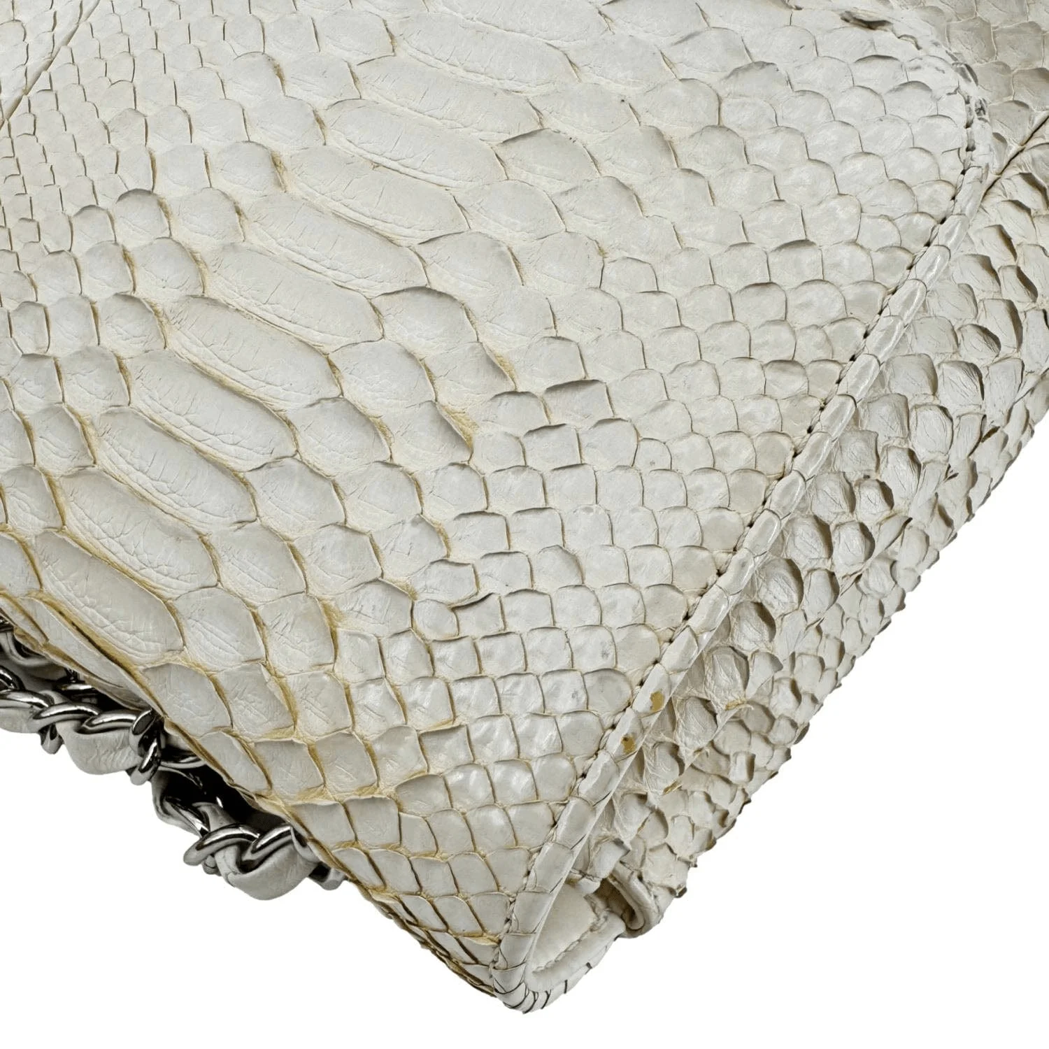 CHANEL Flap Python Leather Crossbody Bag Ivory - Image 6