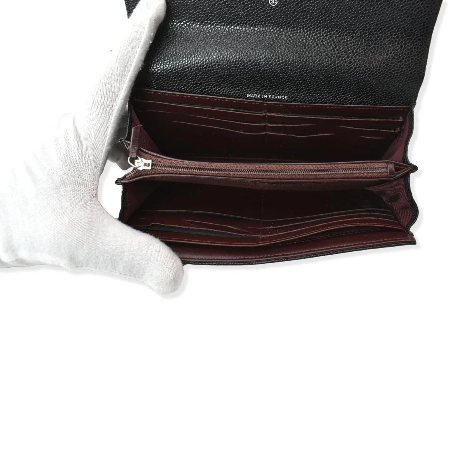 CHANEL Gusset Flap Caviar Leather Wallet Black - Image 9