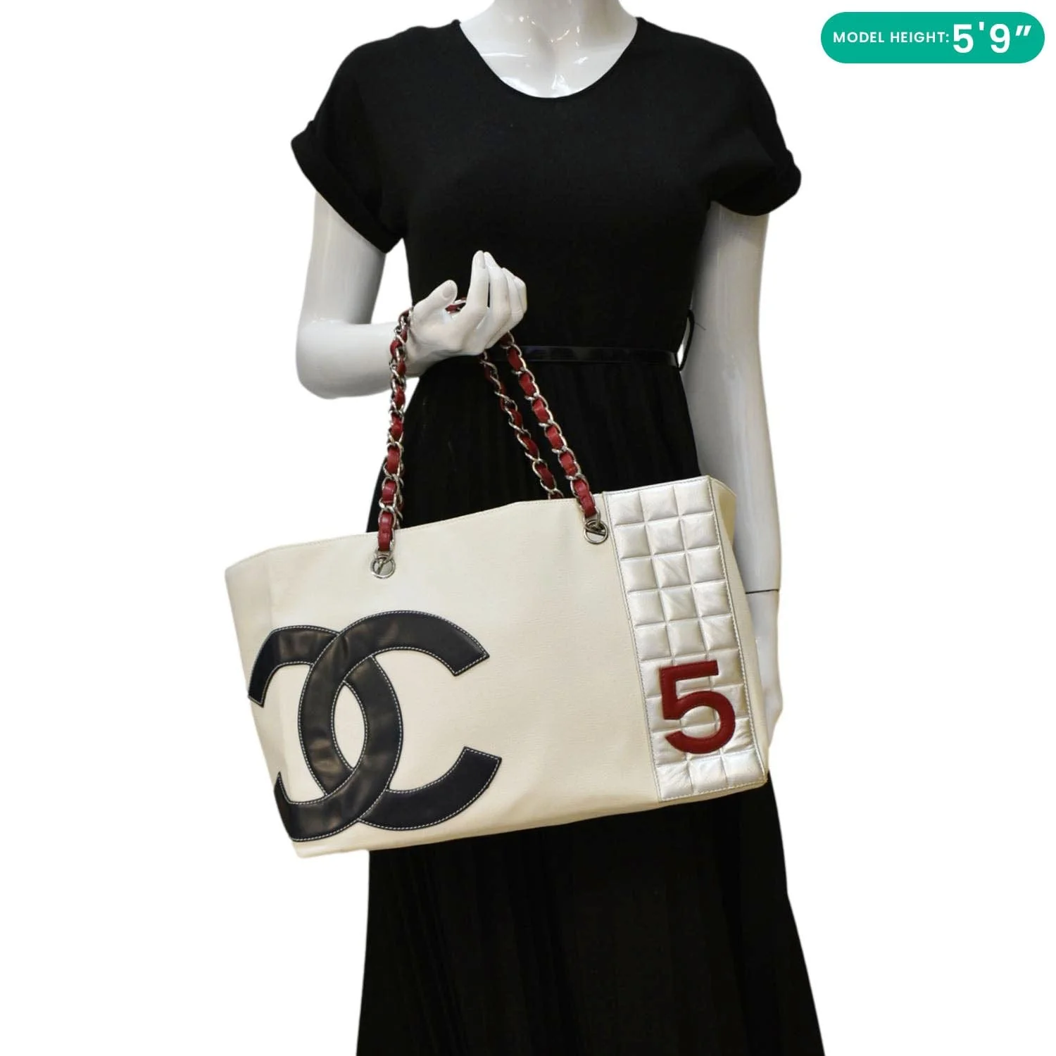 CHANEL Foil No.5 Canvas Chain Shopping Tote Bag White - Image 2