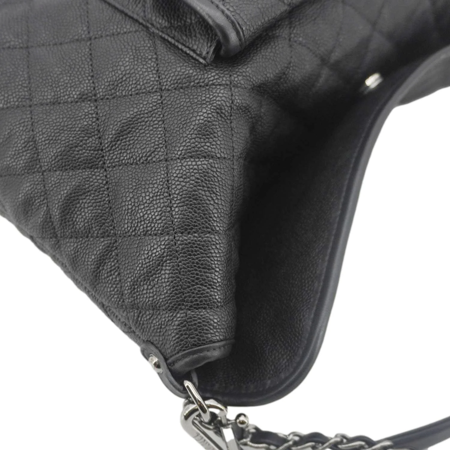 CHANEL French Riviera Quilted Caviar Leather Hobo Bag Black - Image 8