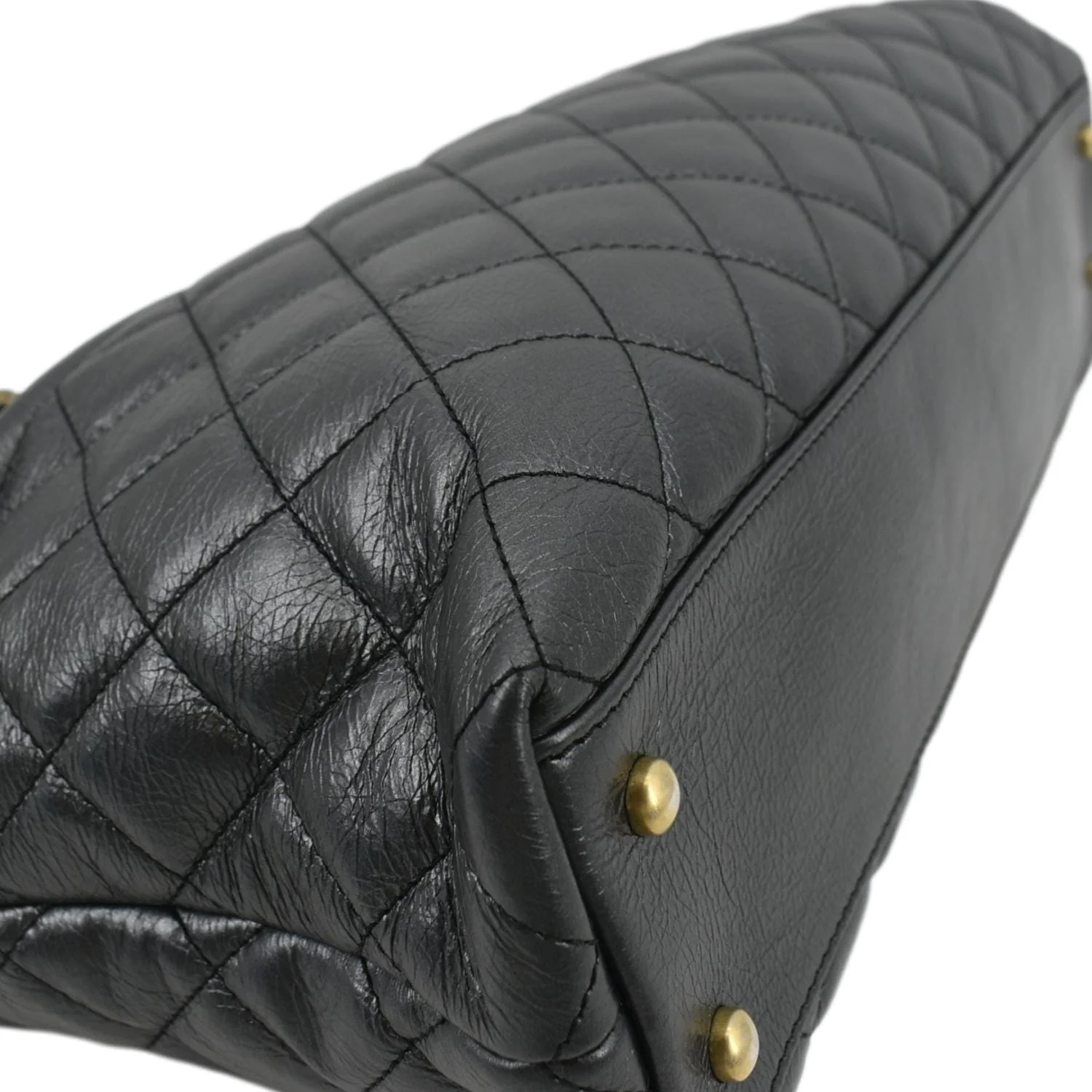 CHANEL Front CC Drawstring Quilted Leather Shopping Tote Bag Dark Grey - Image 8