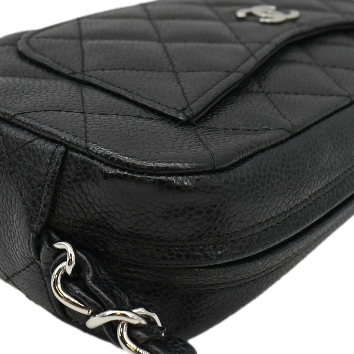 CHANEL Front Pocket Quilted Caviar Leather Chain Shoulder Bag Black - Image 7