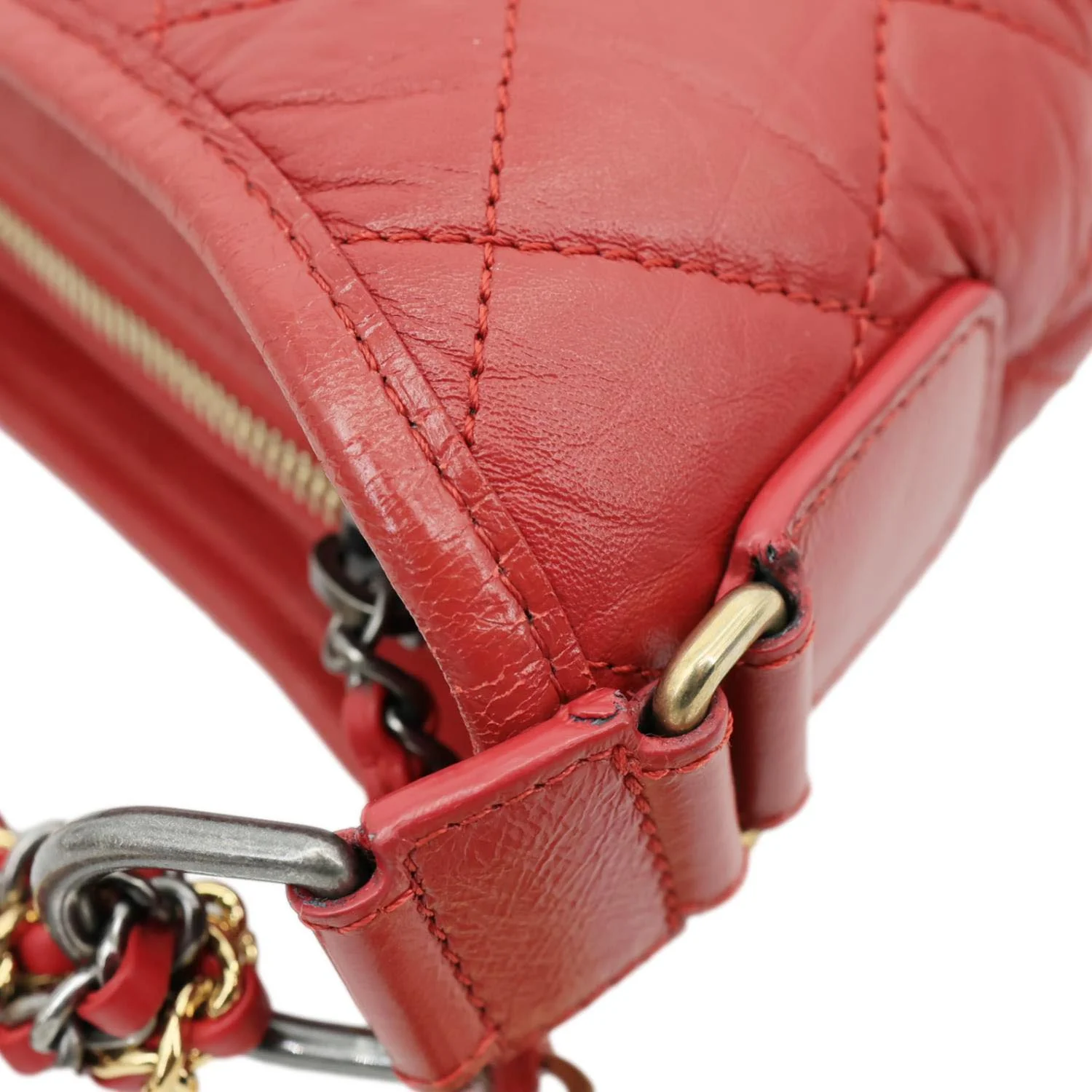 CHANEL Gabrielle Aged Calfskin Quilted Leather Crossbody Bag Red - Image 10