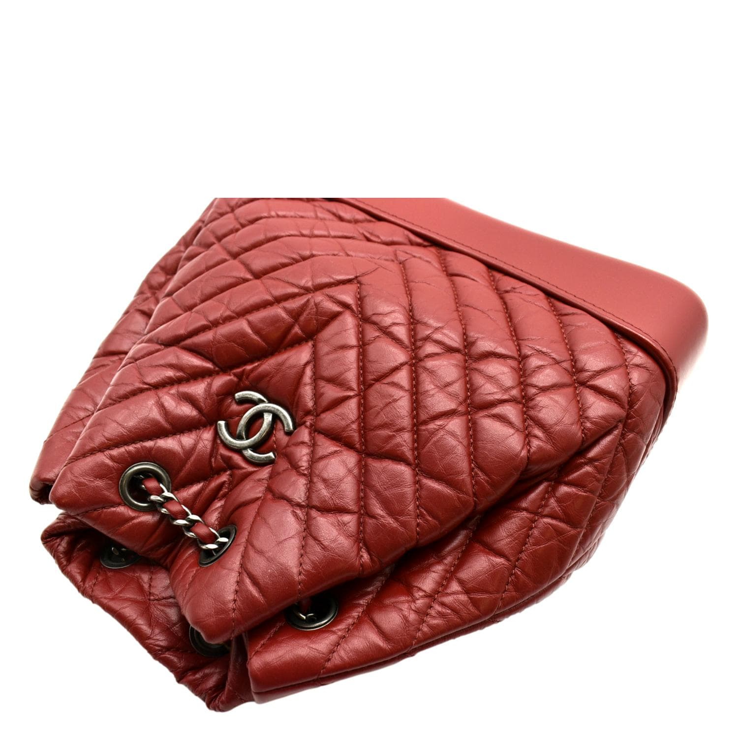 CHANEL Gabrielle Chevron Aged Calfskin Leather Backpack Bag Red - Image 5