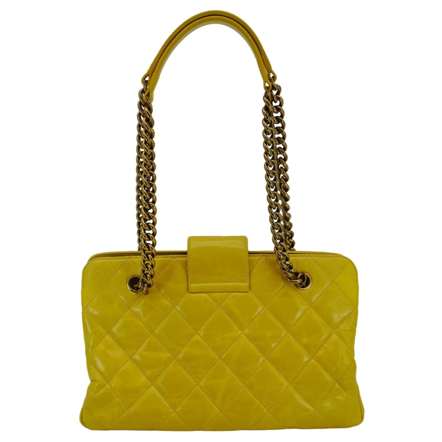 CHANEL Reissue Glazed Quilted Leather Tote Shoulder Bag Yellow - Image 3