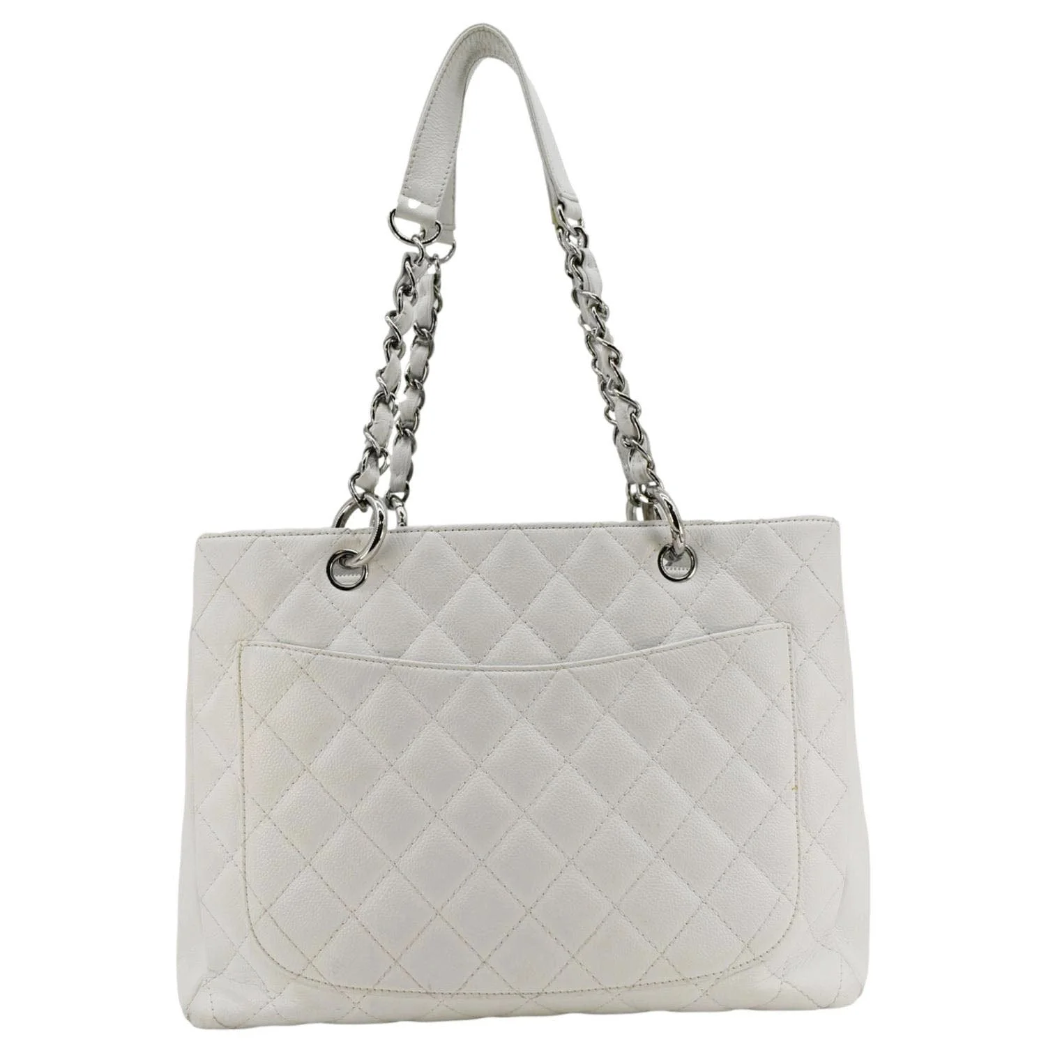 CHANEL Grand Shopping Quilted Caviar Leather GST Tote Bag White - Image 3