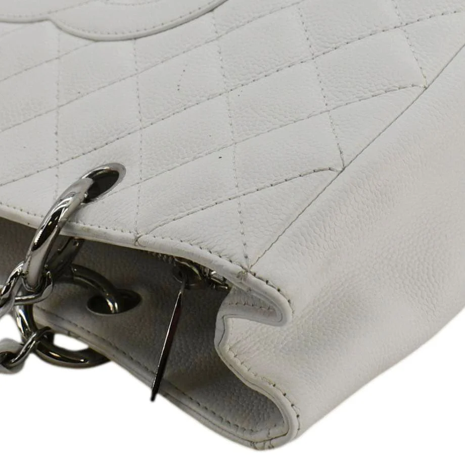 CHANEL Grand Shopping Quilted Caviar Leather GST Tote Bag White - Image 6