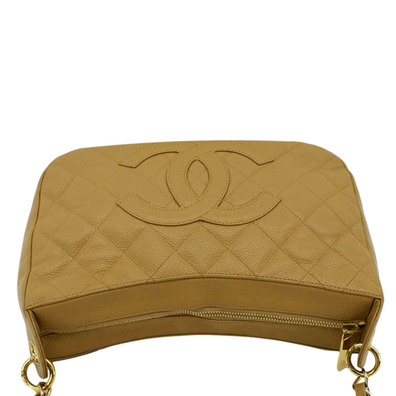 CHANEL Vintage Half Moon Quilted Caviar Leather Hobo Bag Dark Beige - Image 4