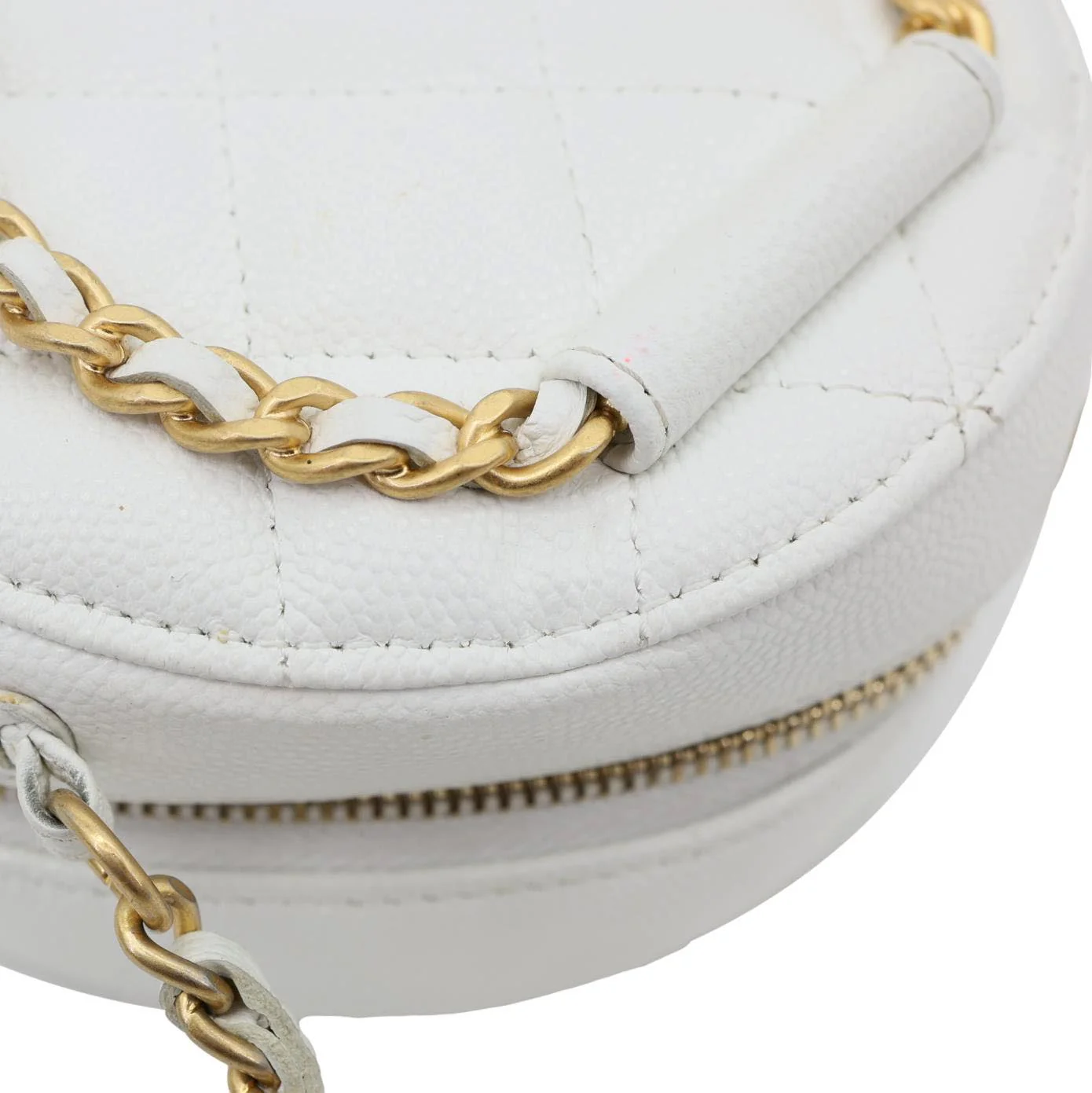 CHANEL In The Loop Round Caviar Leather Clutch Crossbody Bag White - Image 8