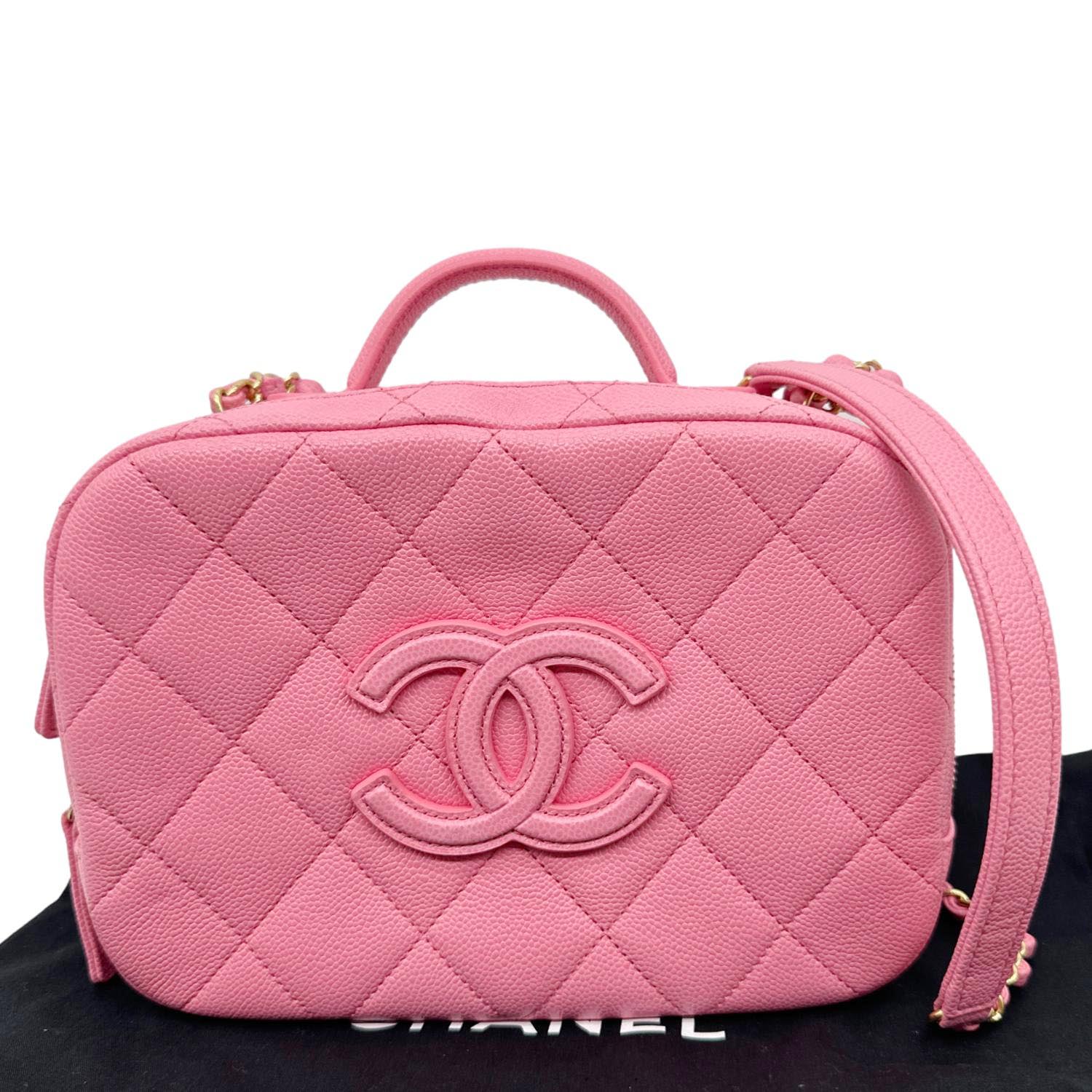 CHANEL Interlocking CC Quilted Caviar Leather Vanity Shoulder Bag Pink - Image 3
