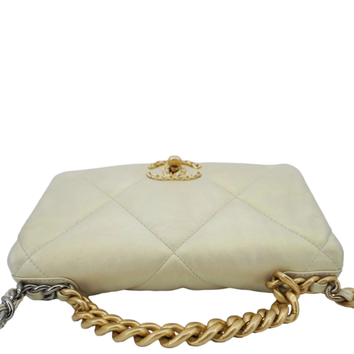 CHANEL Iridescent 19 Flap Calfskin Quilted Leather Shoulder Bag Metallic Gold - Image 5