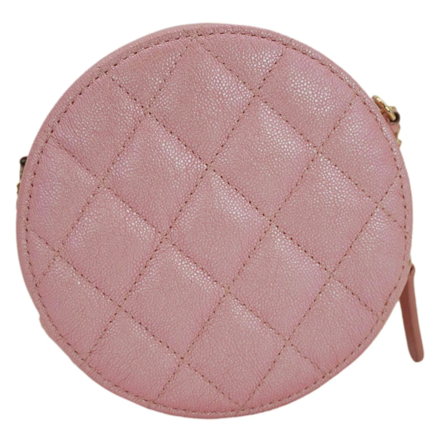 CHANEL Round Quilted Iridescent Caviar Leather Clutch Crossbody Bag Pink - Image 5