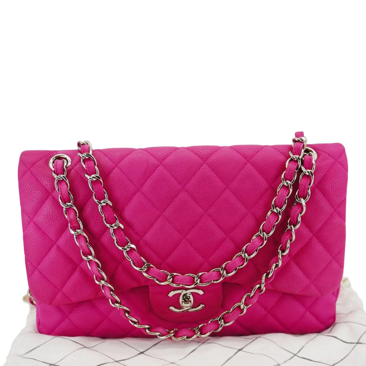 CHANEL Jumbo Classic Double Flap Quilted Caviar Leather Shoulder Bag Pink - Image 3