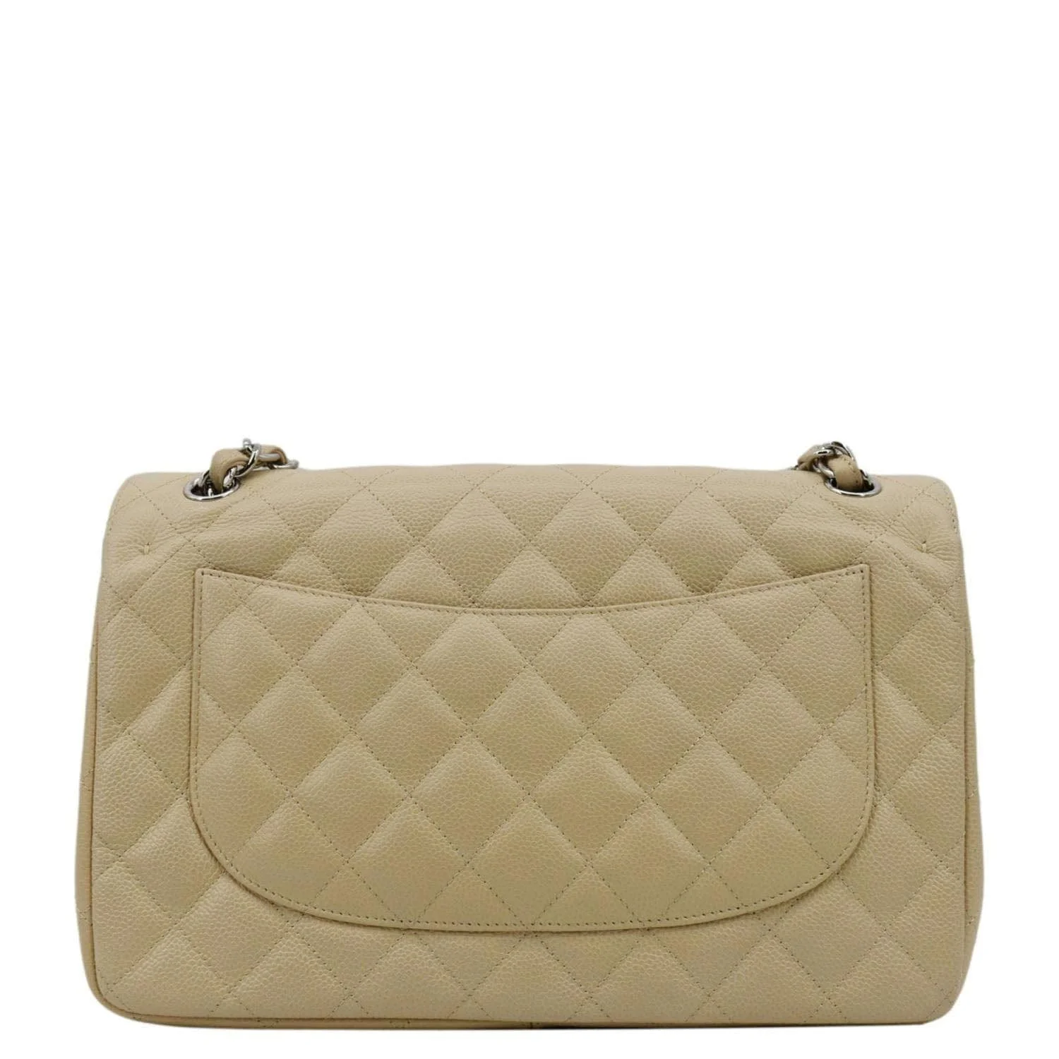 CHANEL Classic Jumbo Double Flap Quilted Caviar Leather Shoulder Bag Cream - Image 3