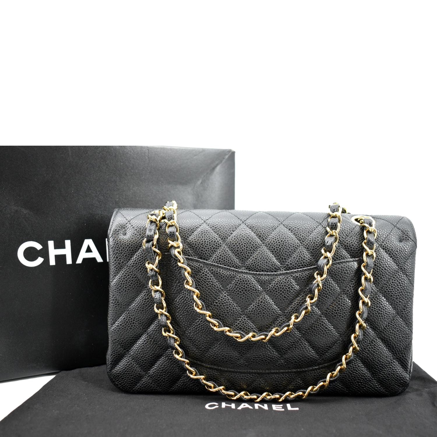 CHANEL Jumbo Double Flap Caviar Leather Shoulder Bag Black - Image 4