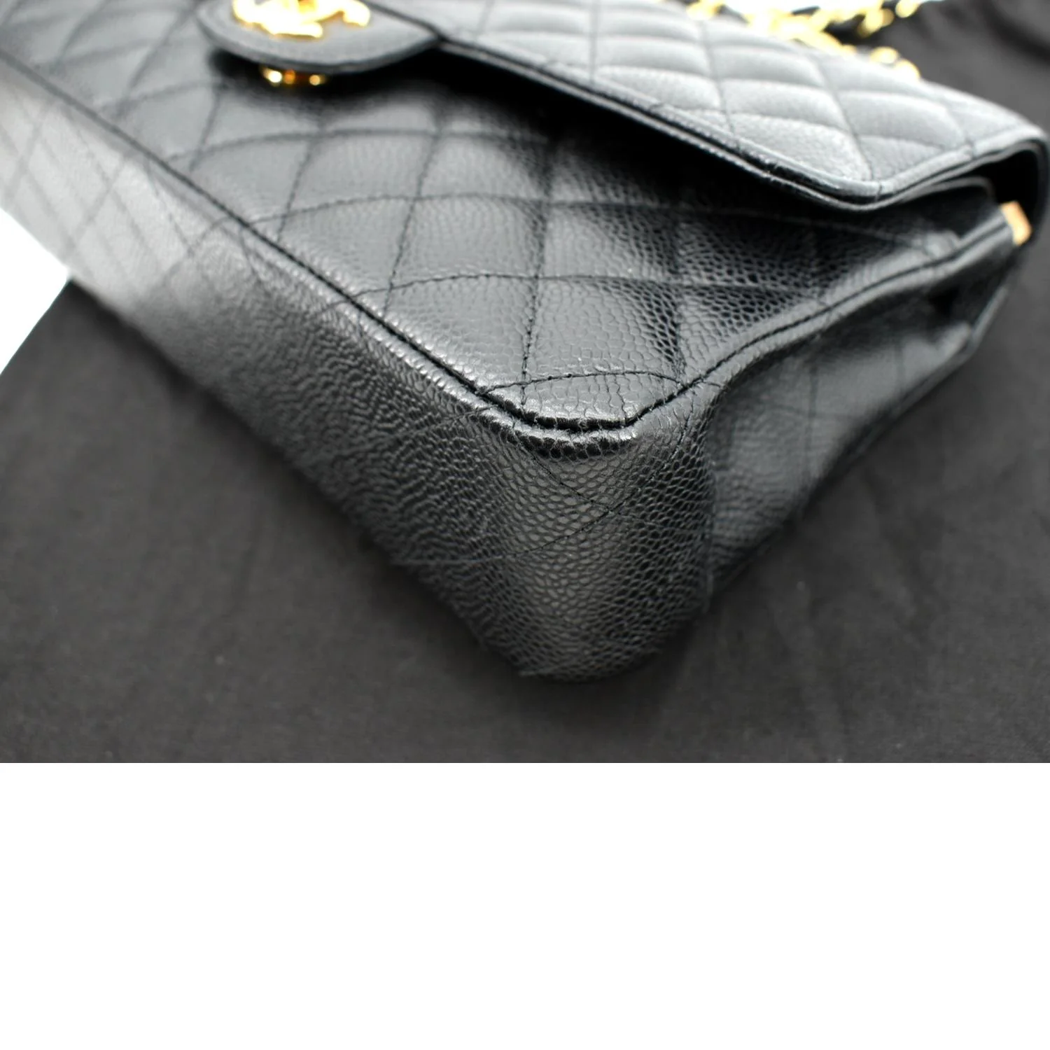 CHANEL Jumbo Double Flap Caviar Leather Shoulder Bag Black - Image 9