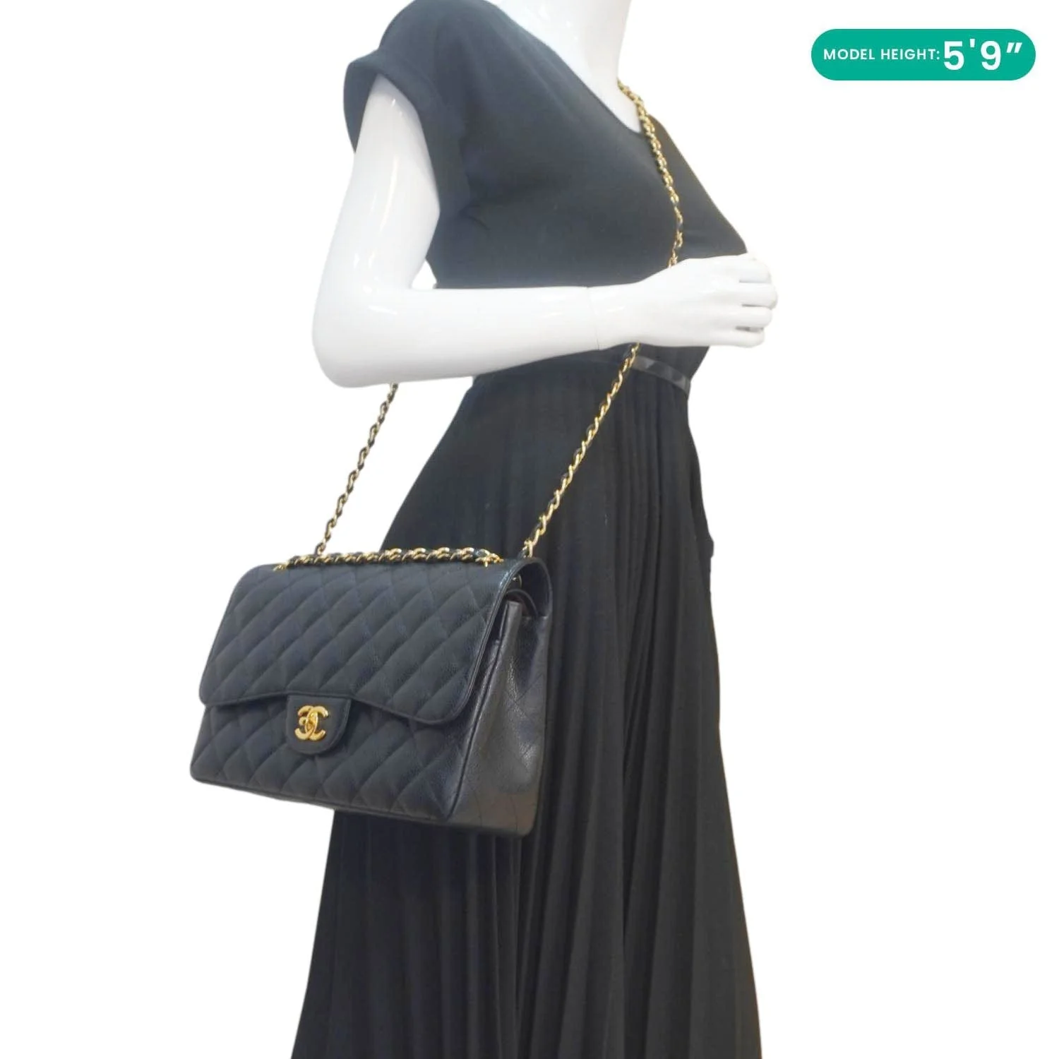 CHANEL Classic Jumbo Double Flap Quilted Caviar Leather Shoulder Bag Black - Image 2