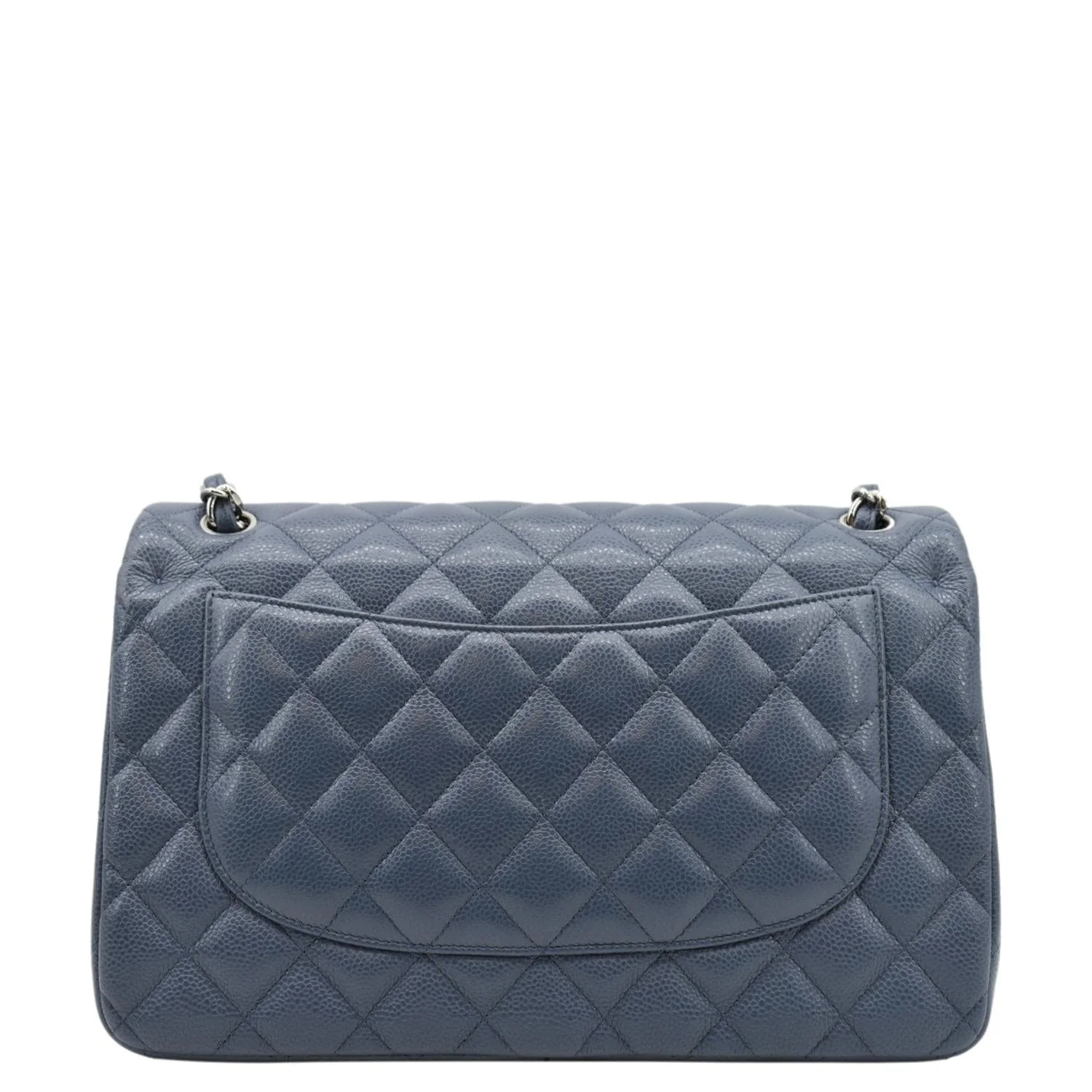 CHANEL Classic Jumbo Double Flap Quilted Caviar Leather Shoulder Bag Blue - Image 4