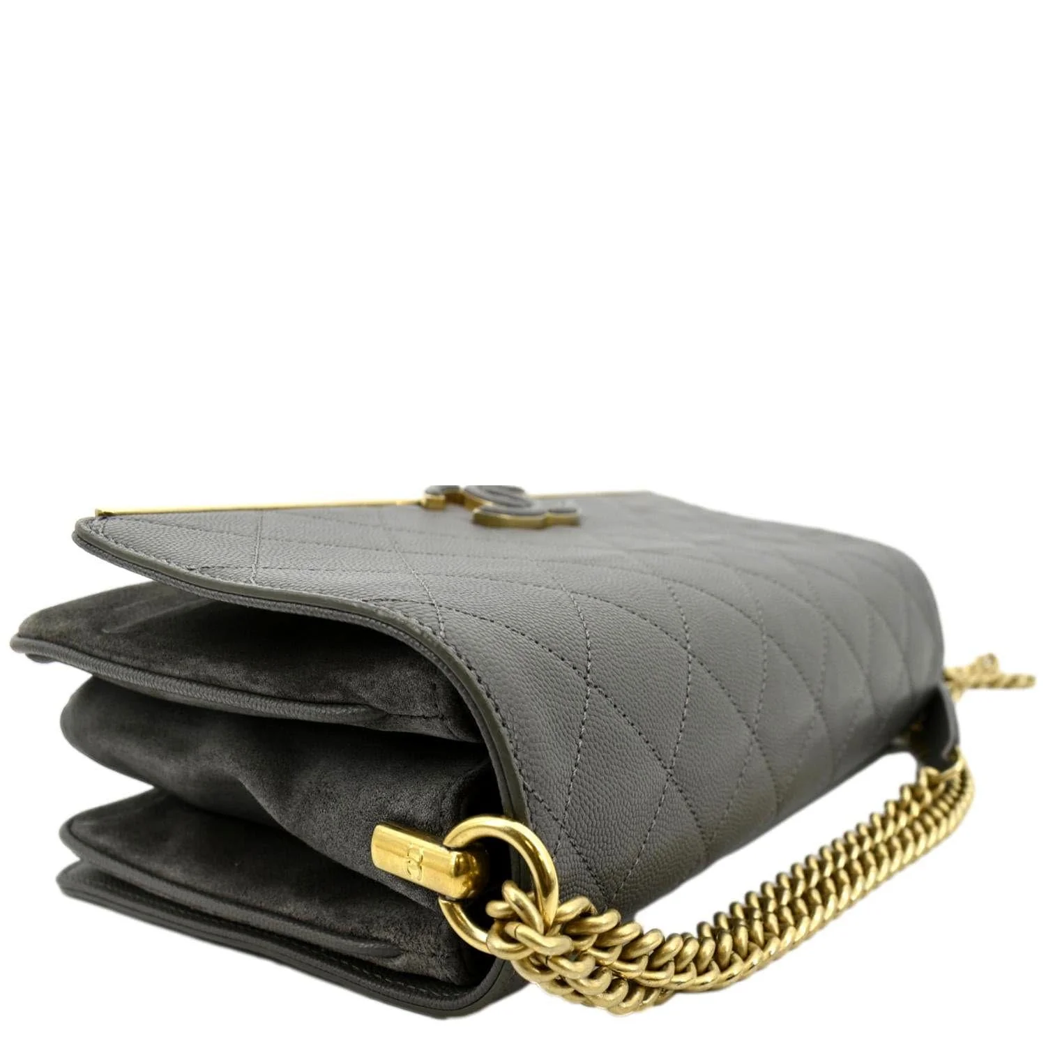 CHANEL Lady Coco Flap Suede Caviar Leather Crossbody Bag Gray - Image 8