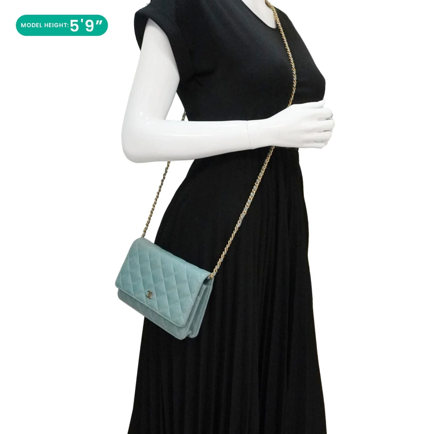 CHANEL Wallet On Chain Quilted Caviar Leather Crossbody Bag Sea Green - Image 2