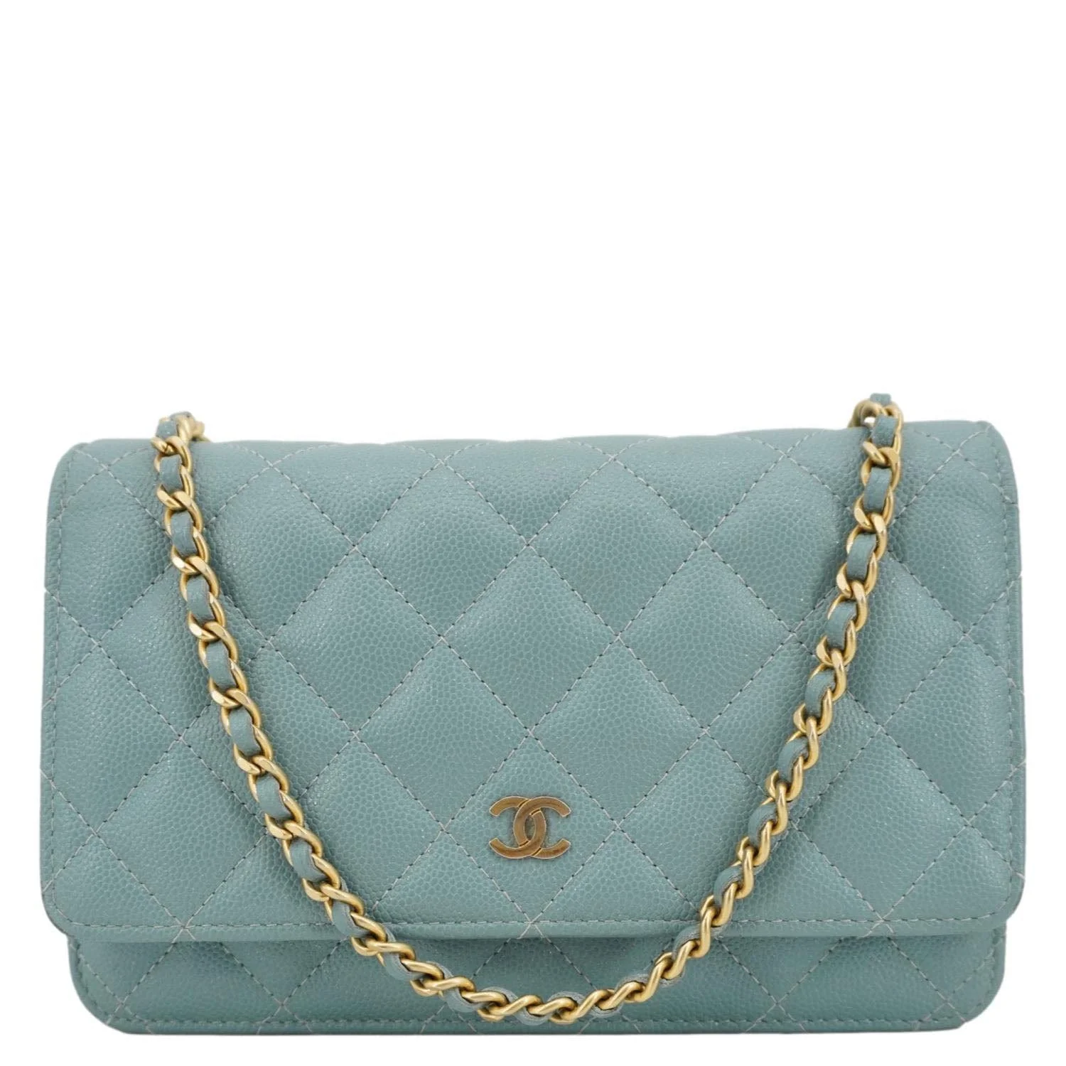 CHANEL Wallet On Chain Quilted Caviar Leather Crossbody Bag Sea Green - Image 3