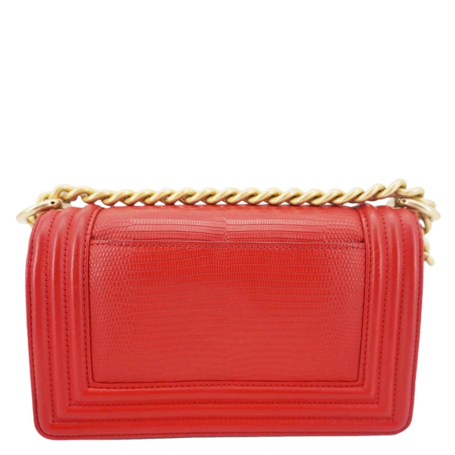 CHANEL Boy Flap Lizard Leather Crossbody Bag Red - Image 4
