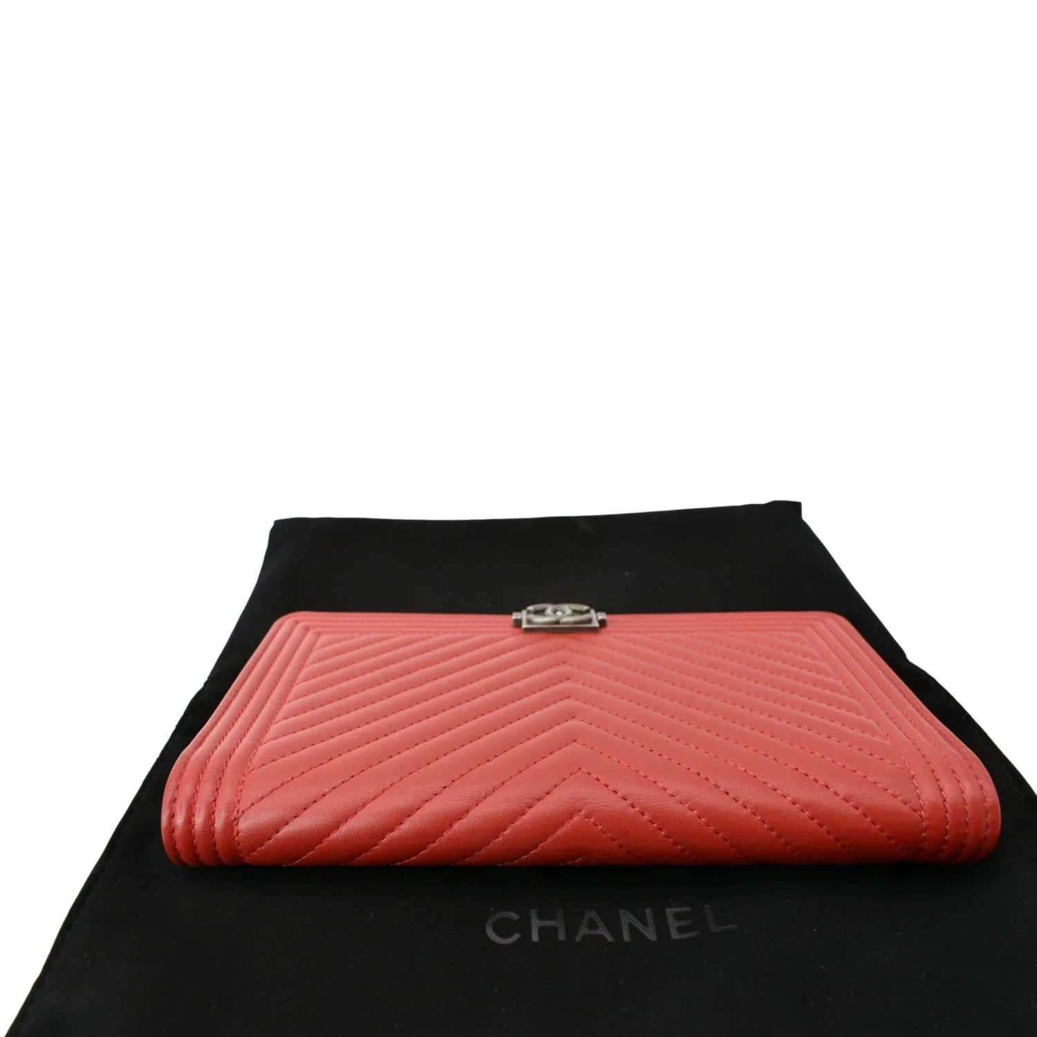 CHANEL Women Long Flap Chevron Leather Wallet Red - Image 3