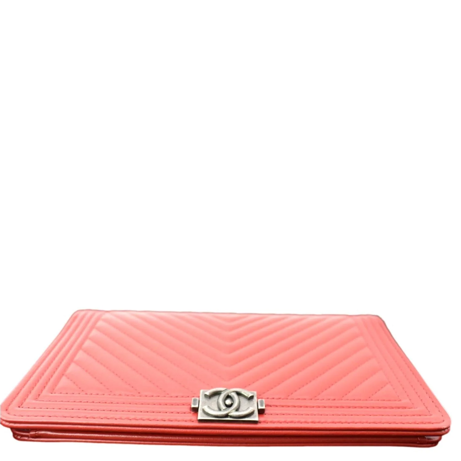 CHANEL Women Long Flap Chevron Leather Wallet Red - Image 6