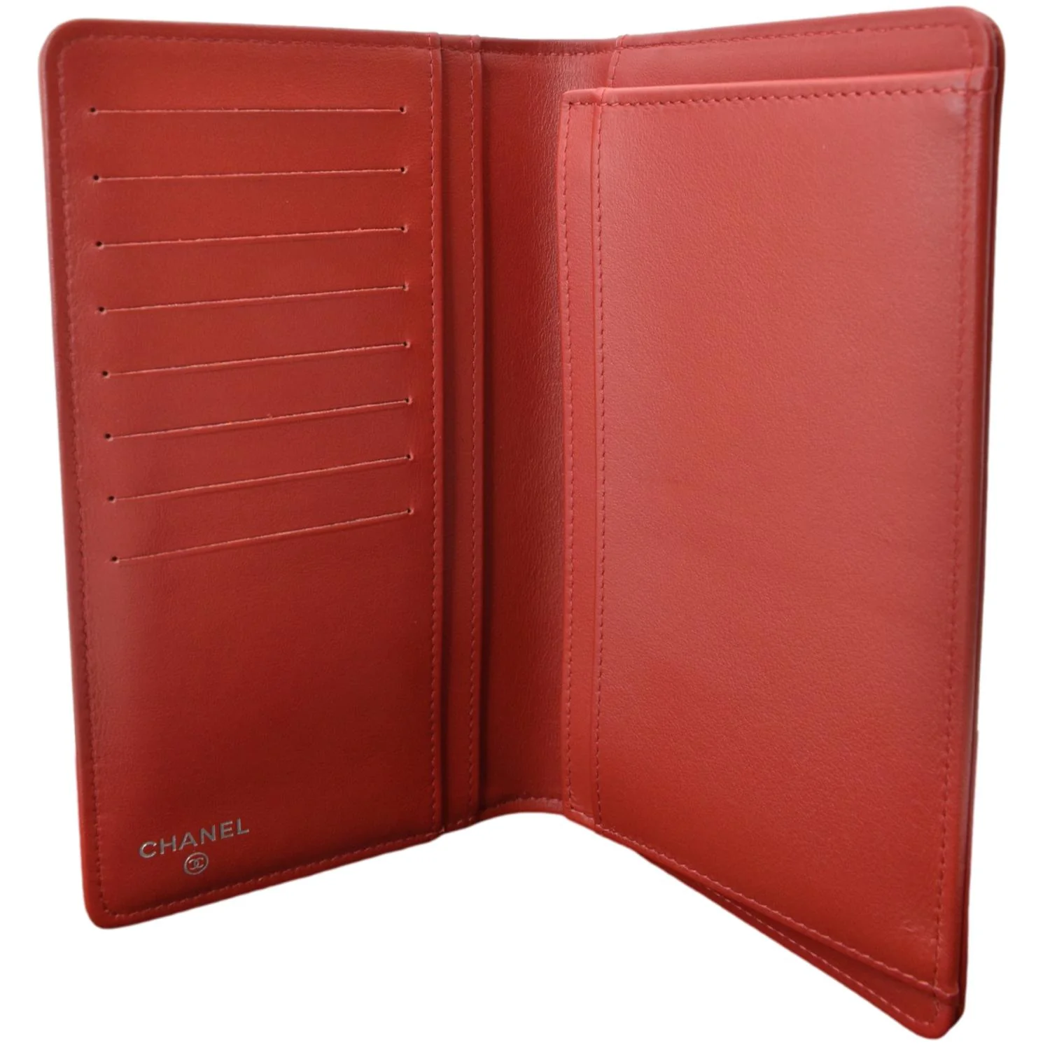 CHANEL Women Long Flap Chevron Leather Wallet Red - Image 9