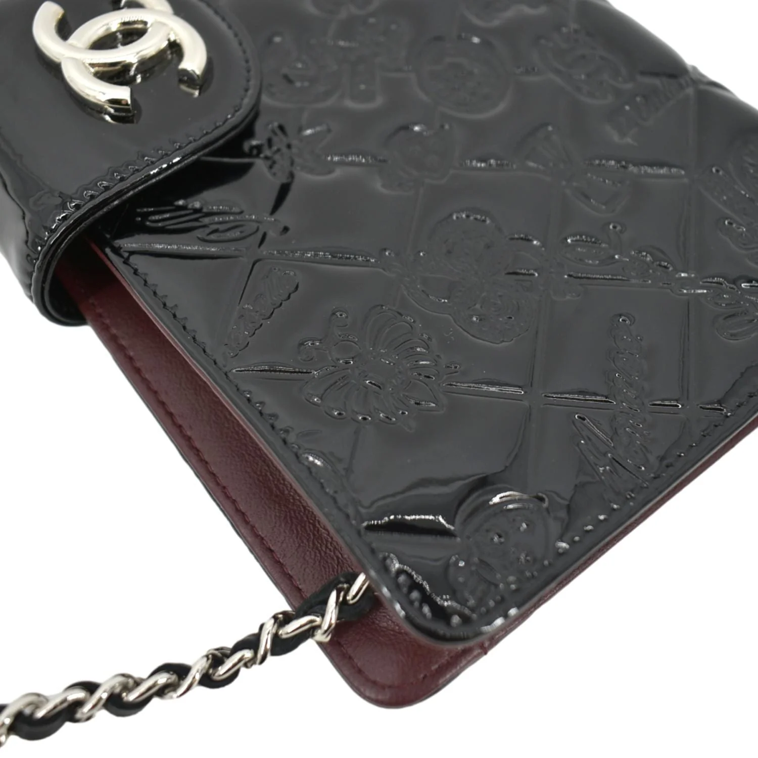 CHANEL Lucky Symbols Pochette Patent Leather Wallet on a Chain Black - Image 7