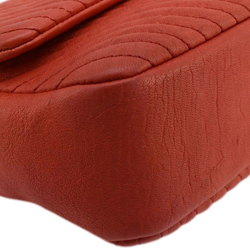 CHANEL Medallion Charm Flap Medium Wrinkled Chevron Leather Crossbody Bag Red - Image 7