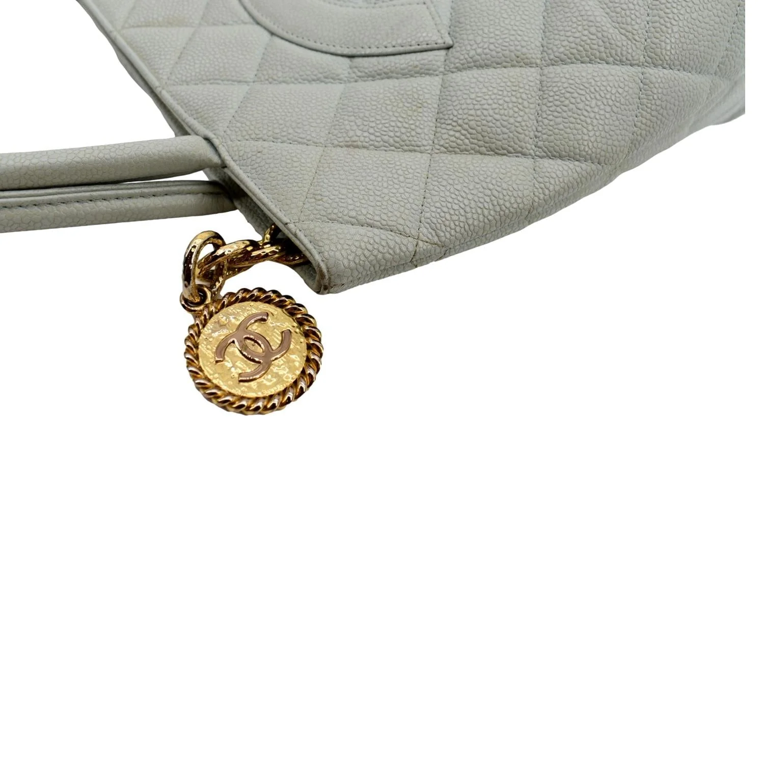 CHANEL Medallion Quilted Caviar Leather Tote Bag White - Image 6