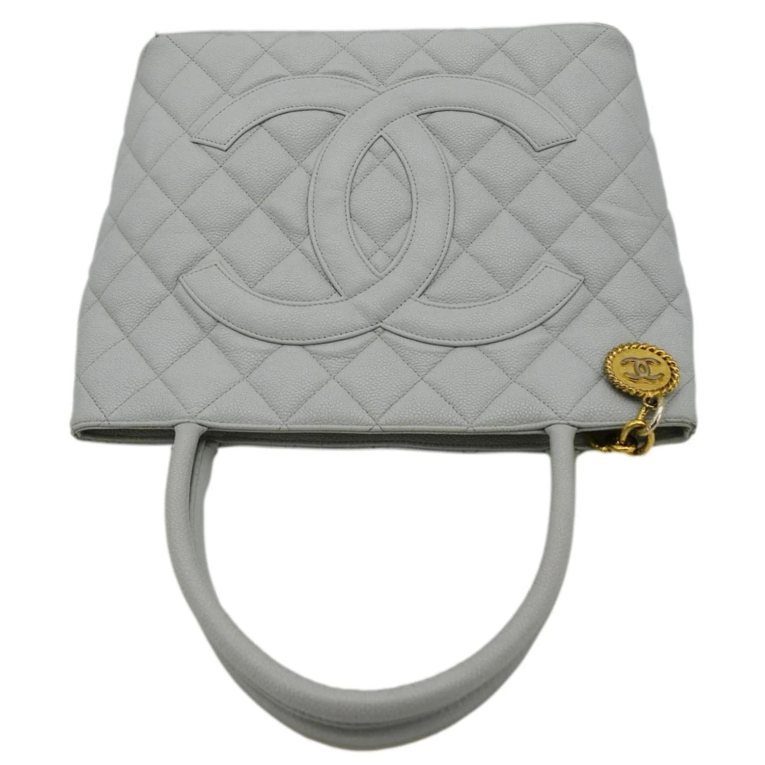 CHANEL Medallion Quilted Caviar Leather Tote Bag Light Blue - Image 4