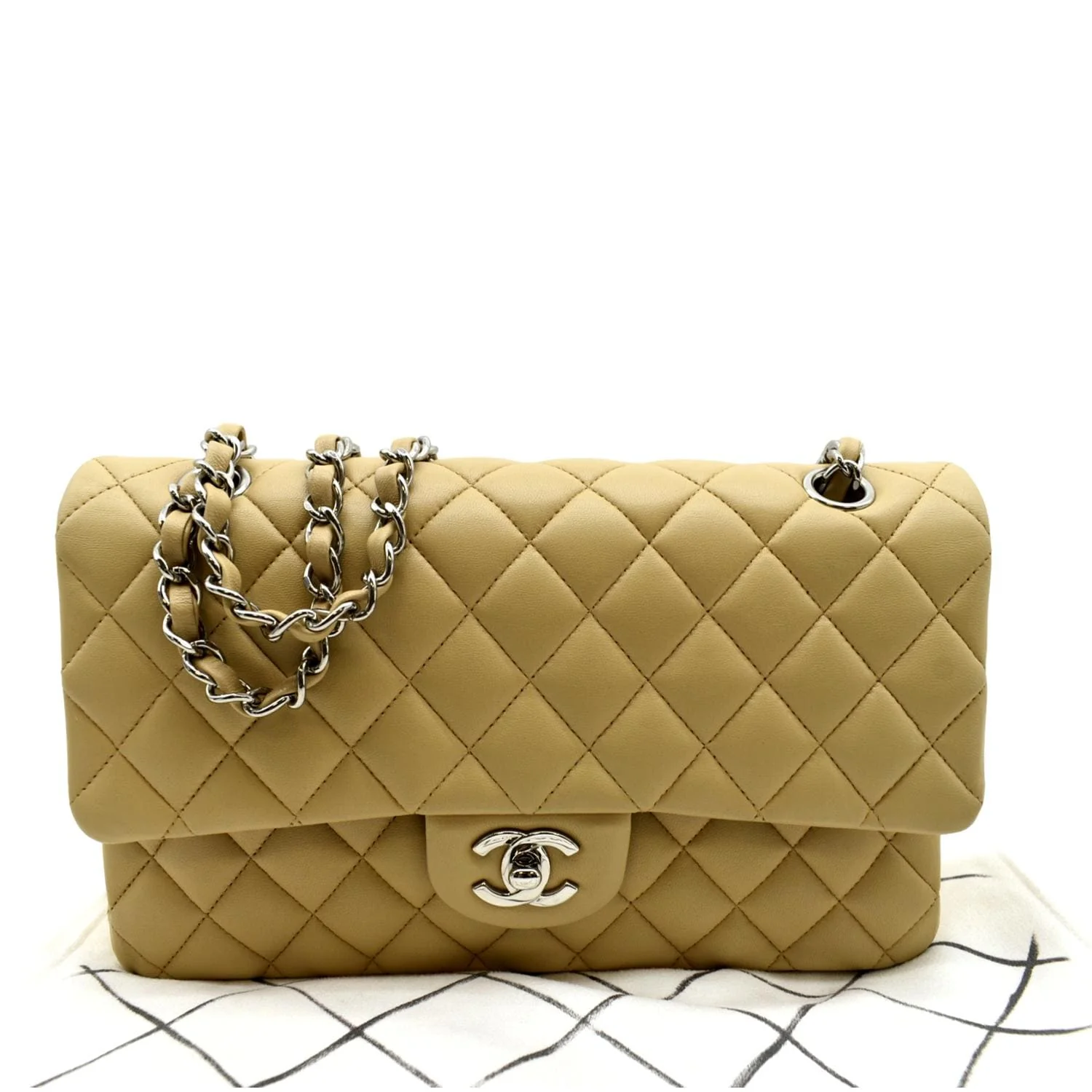 CHANEL Classic Medium Double Flap Quilted Leather Shoulder Bag Beige - Image 3