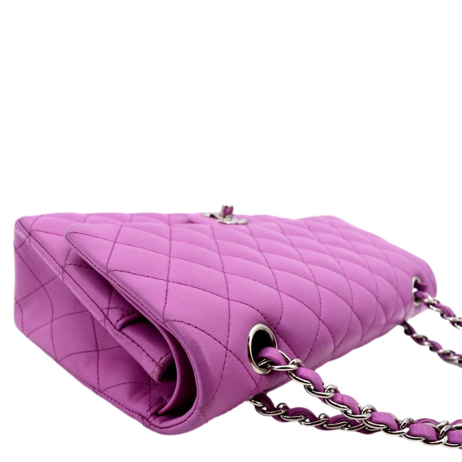 CHANEL Classic Medium Double Flap Quilted Leather Shoulder Bag Neon Pink - Image 6