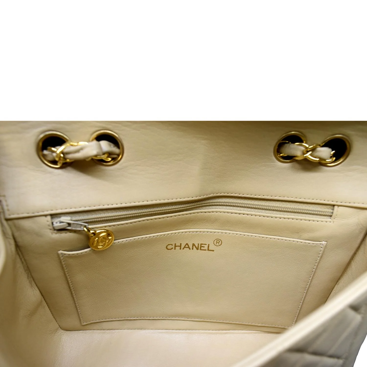 CHANEL Medium Quilted Lambskin Leather Flap Shoulder Bag Beige - Image 11