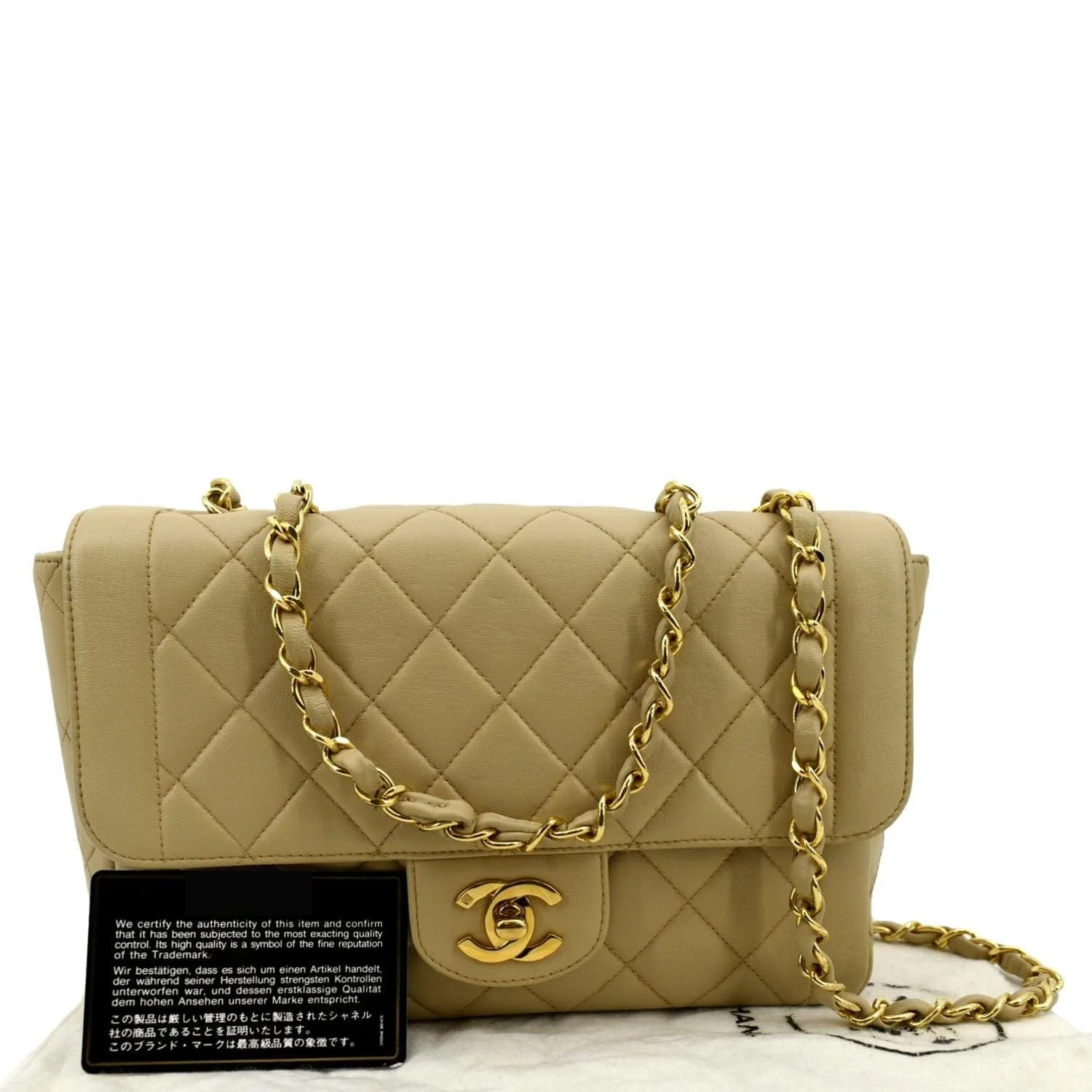 CHANEL Medium Quilted Lambskin Leather Flap Shoulder Bag Beige - Image 2