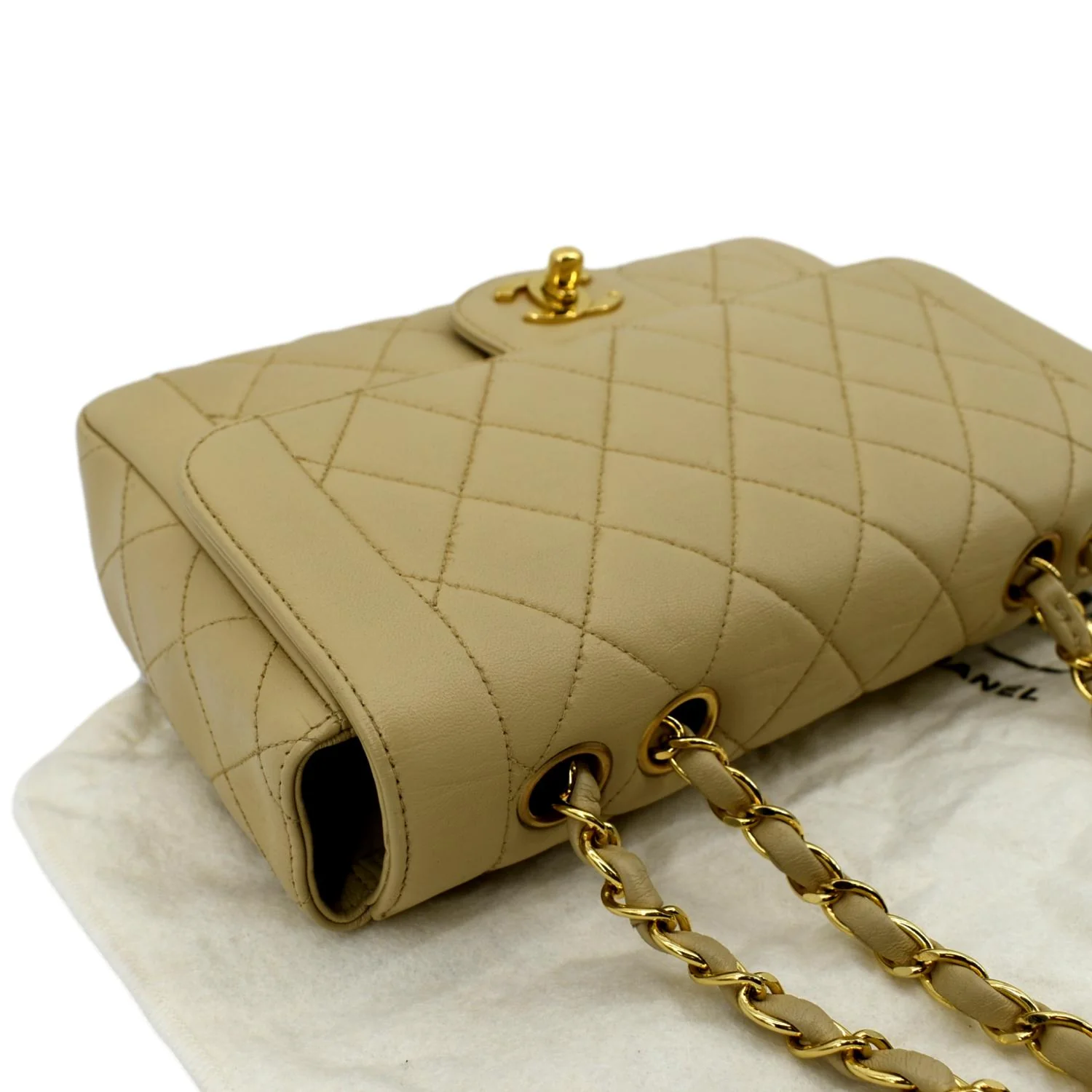 CHANEL Medium Quilted Lambskin Leather Flap Shoulder Bag Beige - Image 6