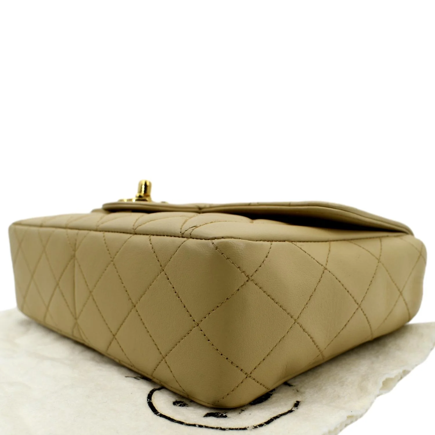 CHANEL Medium Quilted Lambskin Leather Flap Shoulder Bag Beige - Image 8