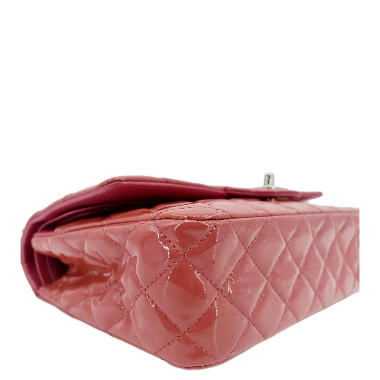 CHANEL Classic Double Flap Medium Quilted Patent Leather Shoulder Bag Dark Pink - Image 5