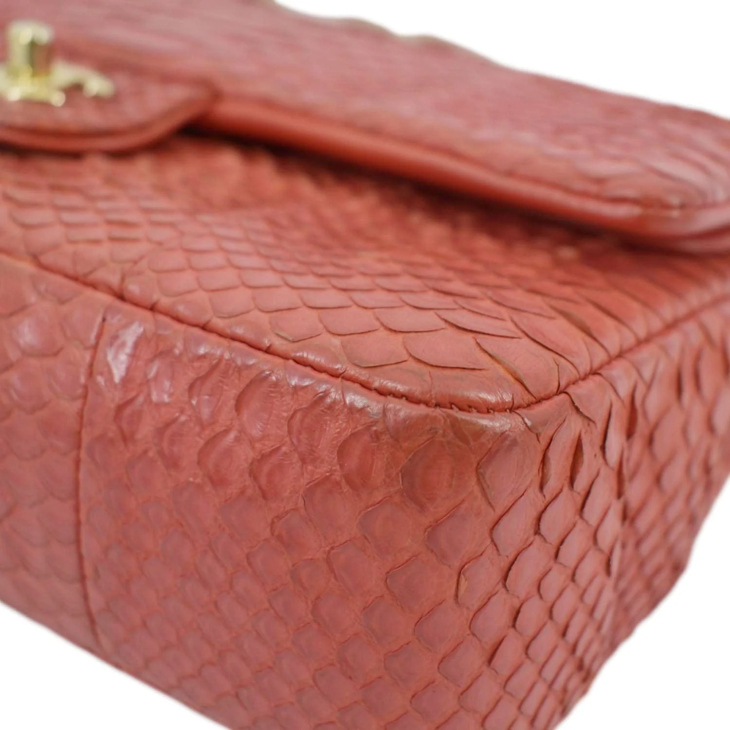 CHANEL Classic Medium Double Flap Python Leather Shoulder Bag Red - Image 8