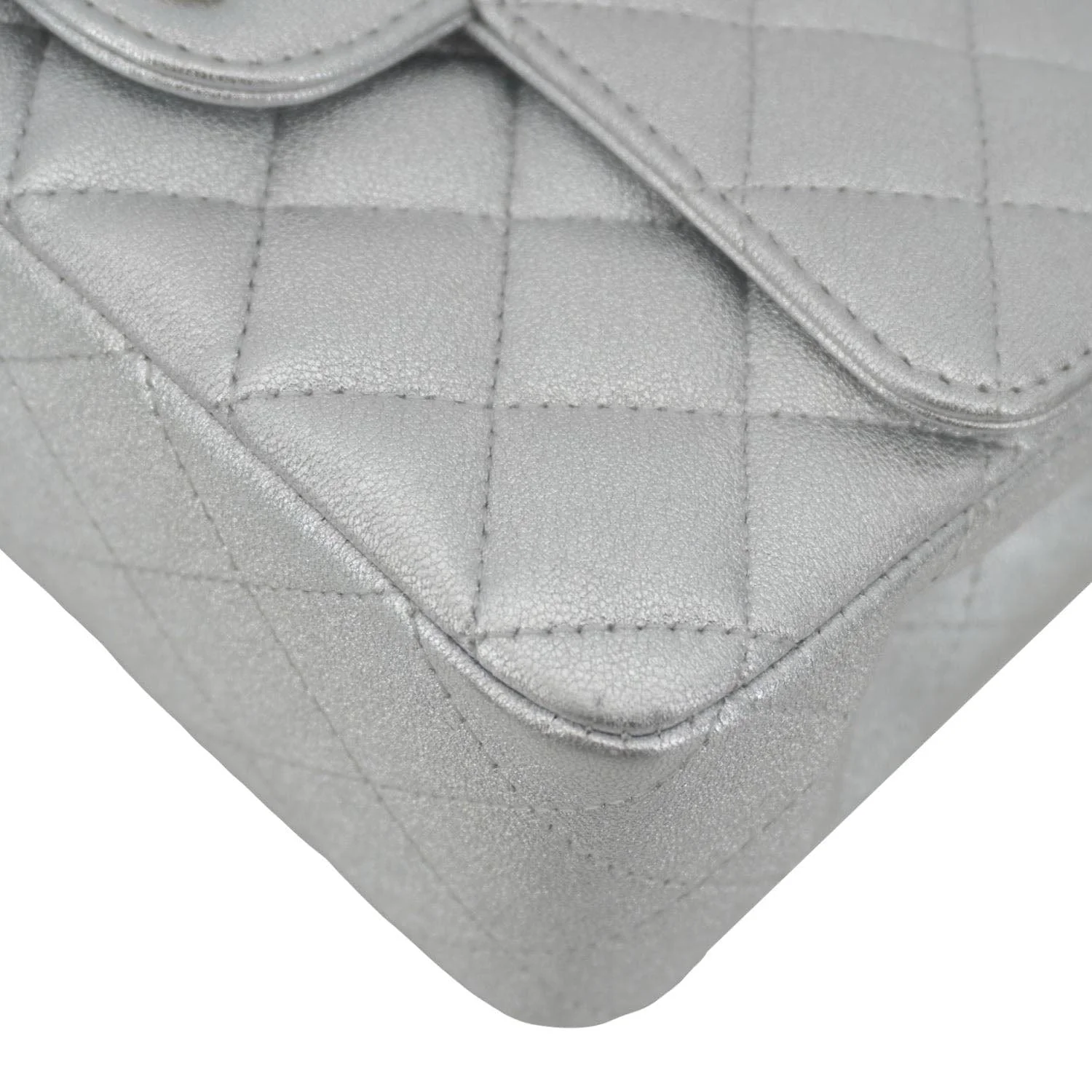CHANEL Rectangular Flap Mini Lambskin Leather Shoulder Bag Silver Metallic - Image 10