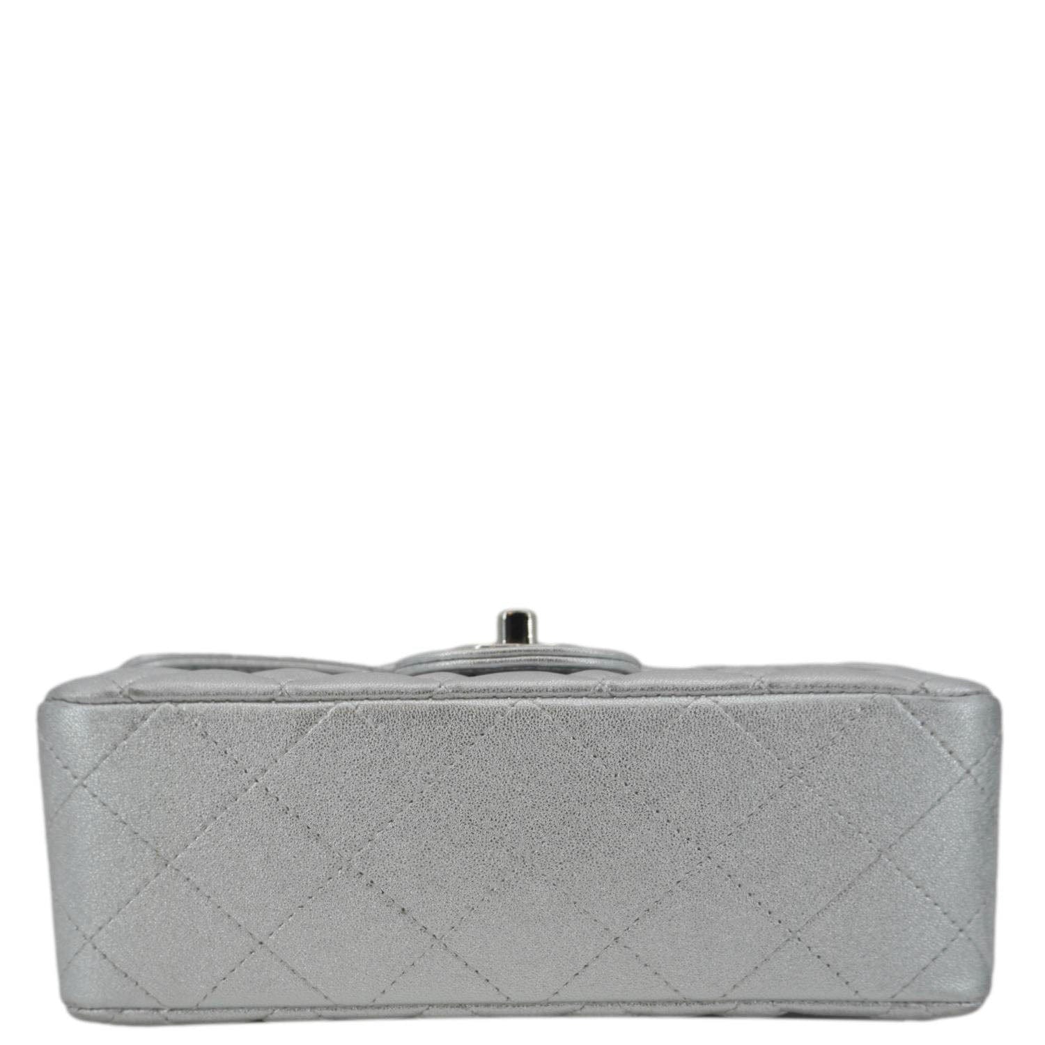 CHANEL Rectangular Flap Mini Lambskin Leather Shoulder Bag Silver Metallic - Image 11