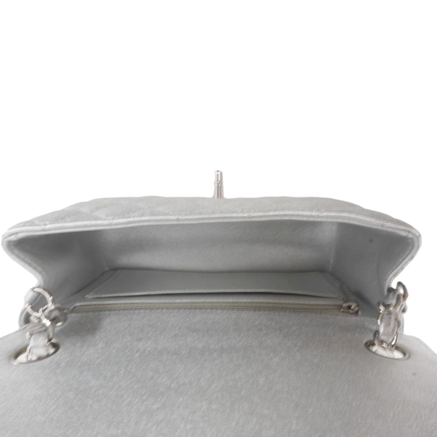 CHANEL Rectangular Flap Mini Lambskin Leather Shoulder Bag Silver Metallic - Image 13