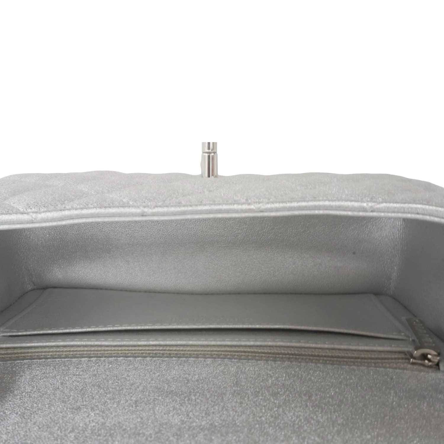 CHANEL Rectangular Flap Mini Lambskin Leather Shoulder Bag Silver Metallic - Image 14
