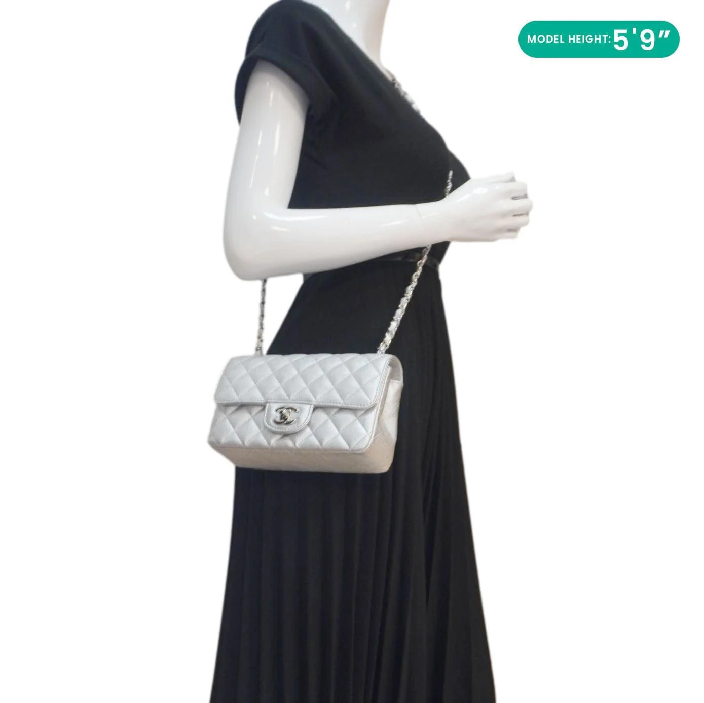CHANEL Rectangular Flap Mini Lambskin Leather Shoulder Bag Silver Metallic - Image 2