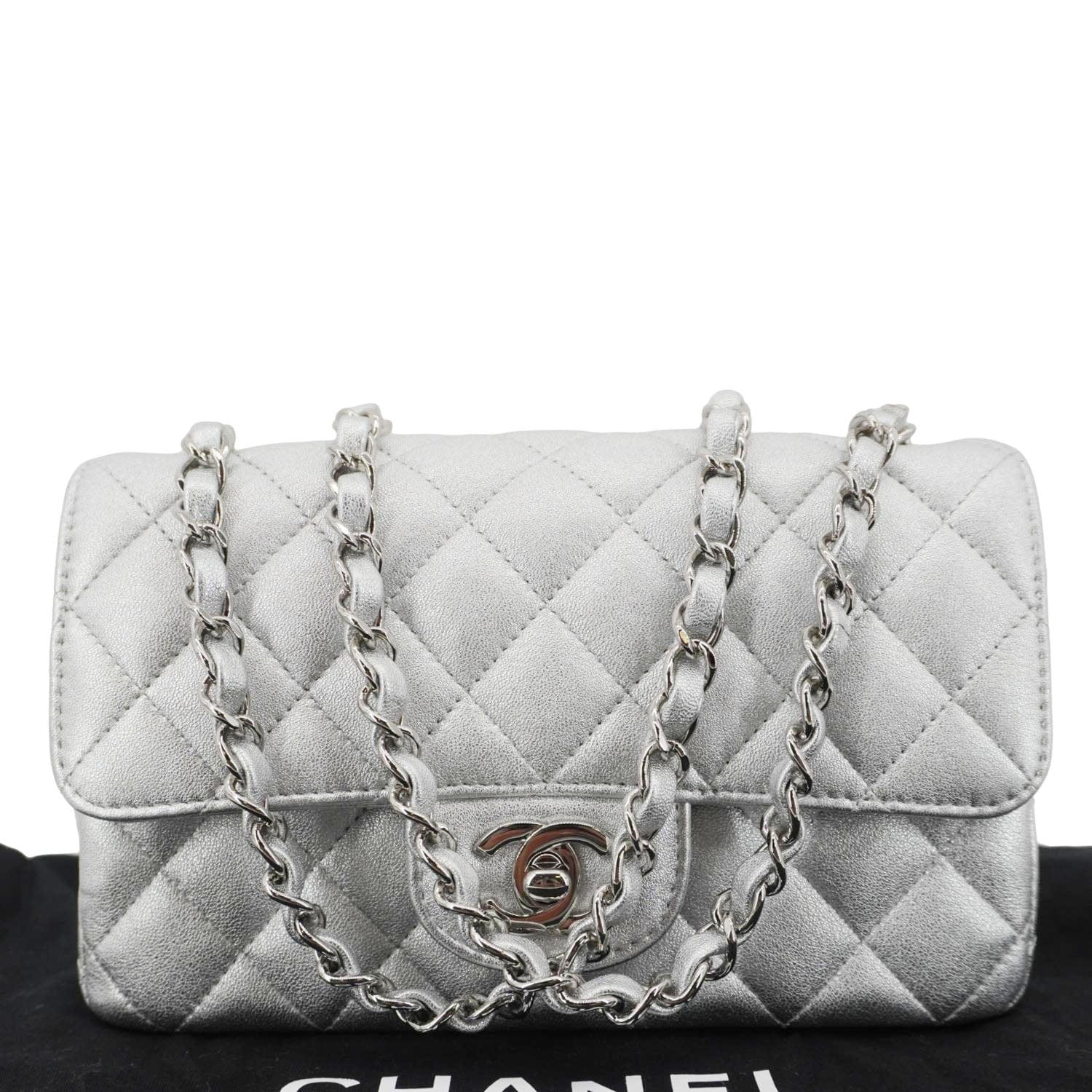 CHANEL Rectangular Flap Mini Lambskin Leather Shoulder Bag Silver Metallic - Image 4