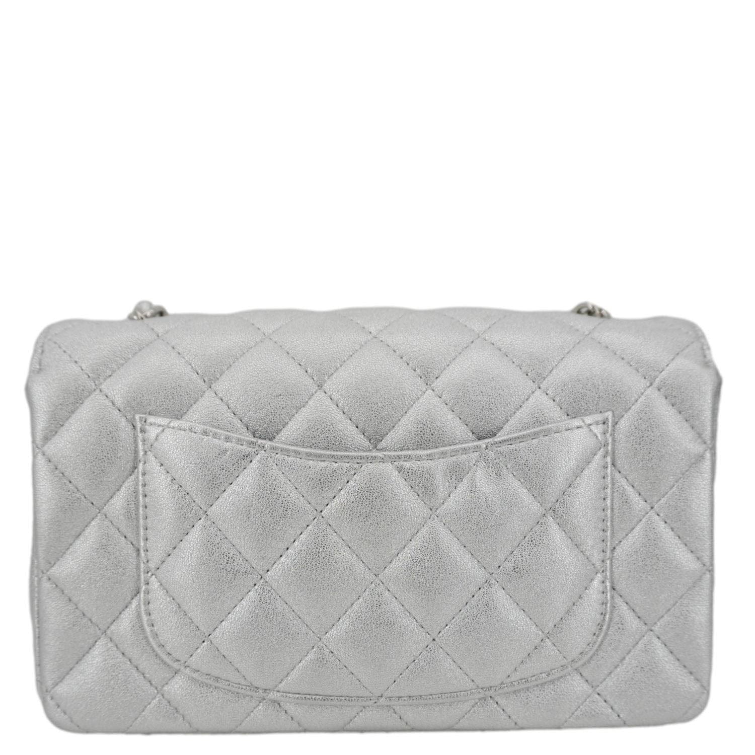 CHANEL Rectangular Flap Mini Lambskin Leather Shoulder Bag Silver Metallic - Image 5