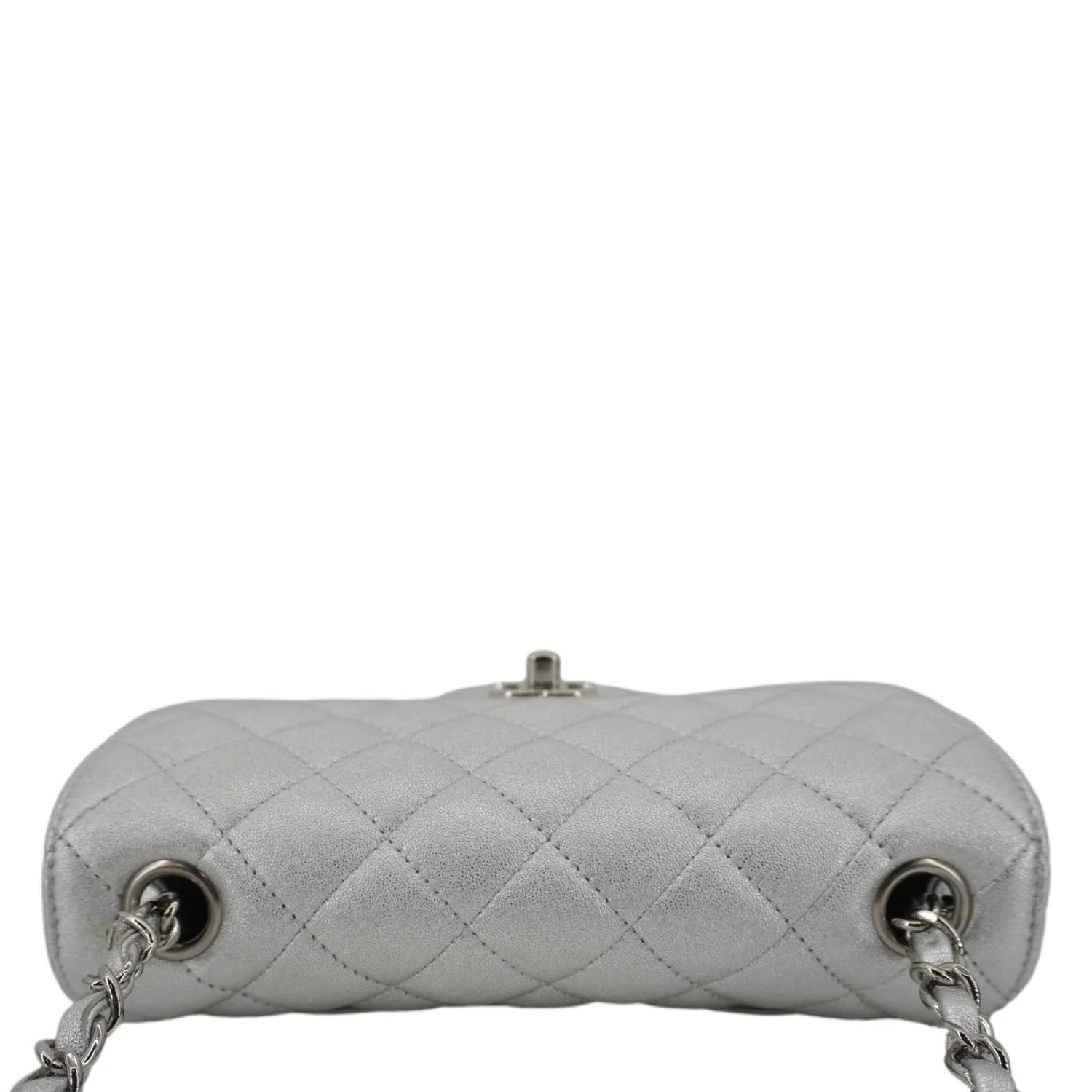 CHANEL Rectangular Flap Mini Lambskin Leather Shoulder Bag Silver Metallic - Image 6