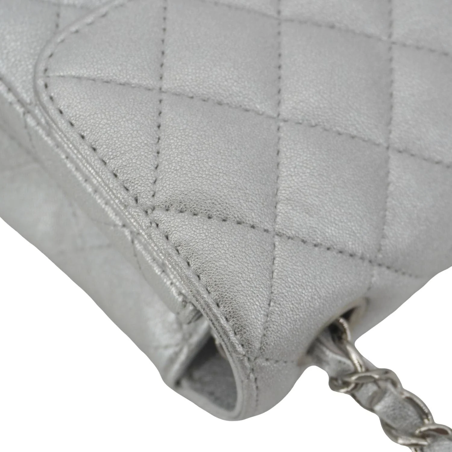 CHANEL Rectangular Flap Mini Lambskin Leather Shoulder Bag Silver Metallic - Image 7